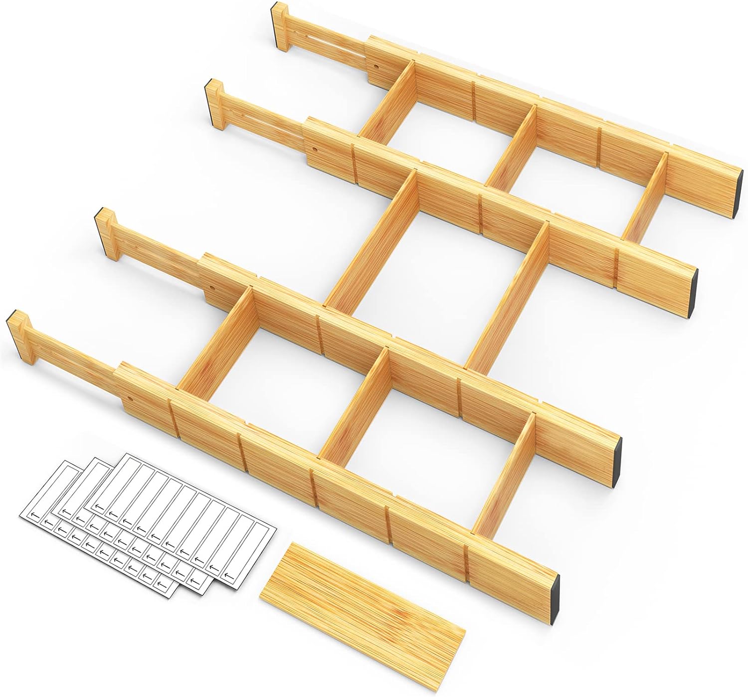 SpaceAid Bamboo Drawer Dividers with Inserts and Labels