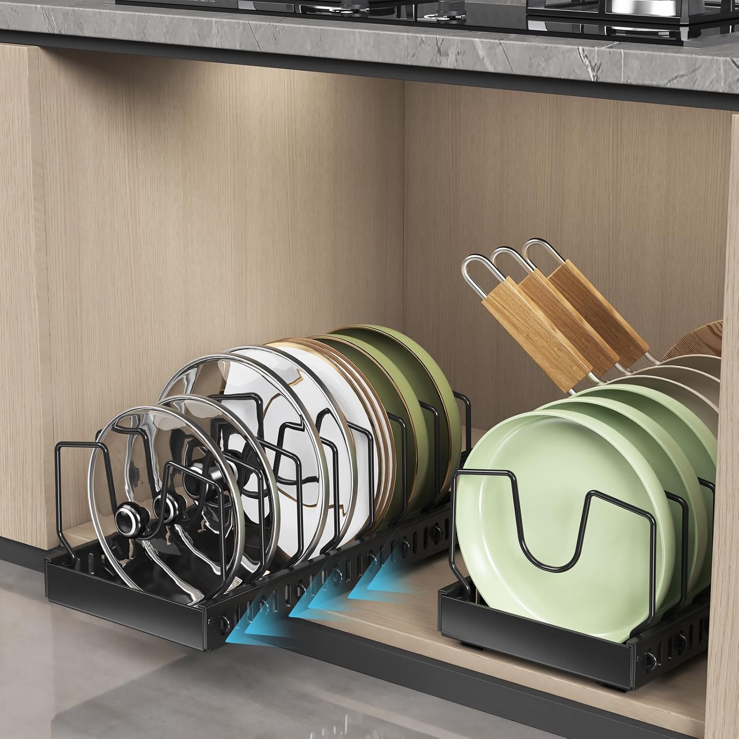 Black 2 Pack Pot Lid Organizer, 16 Dividers