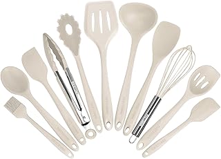 Kitchen Utensil Set - 11 Cooking Utensils, Colorful Silicone, Khaki
