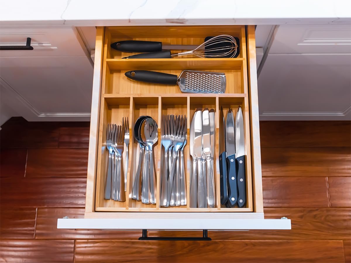 Bamboo Kitchen Drawer Organizer, 13 Inch Extra Deep